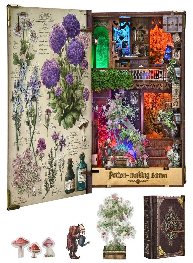 MiniCity Magic Booknook Building Set with Light, DIY Bookend Building Block Kit for Home Decor Bookshelf, Miniature Book Nook House Building Brick Model for Adults (Potion-Making Edition) - Image 1